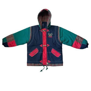Vintage Plaid Colorblock Boy’s Hooded Winter Jacket Size‎ Large